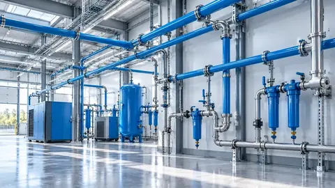 Tubagem de uma rede de ar comprimido numa instalação industrial